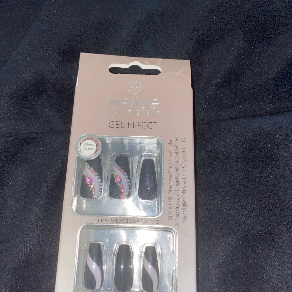 Faux Black Nails with Gems